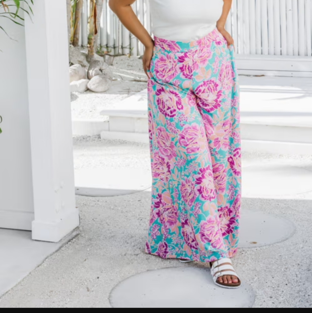 Proud Poppy Womens 26 Floral Palazzo Wide Leg Destiny Purple Blue Pants